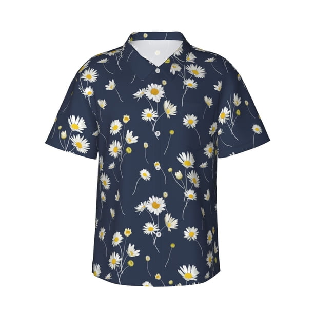 Balery Daisies Flowers Camisas hawaianas de manga corta para hombre, camisas playeras de corte holgado, camisas de vacaciones con botones,X-Large