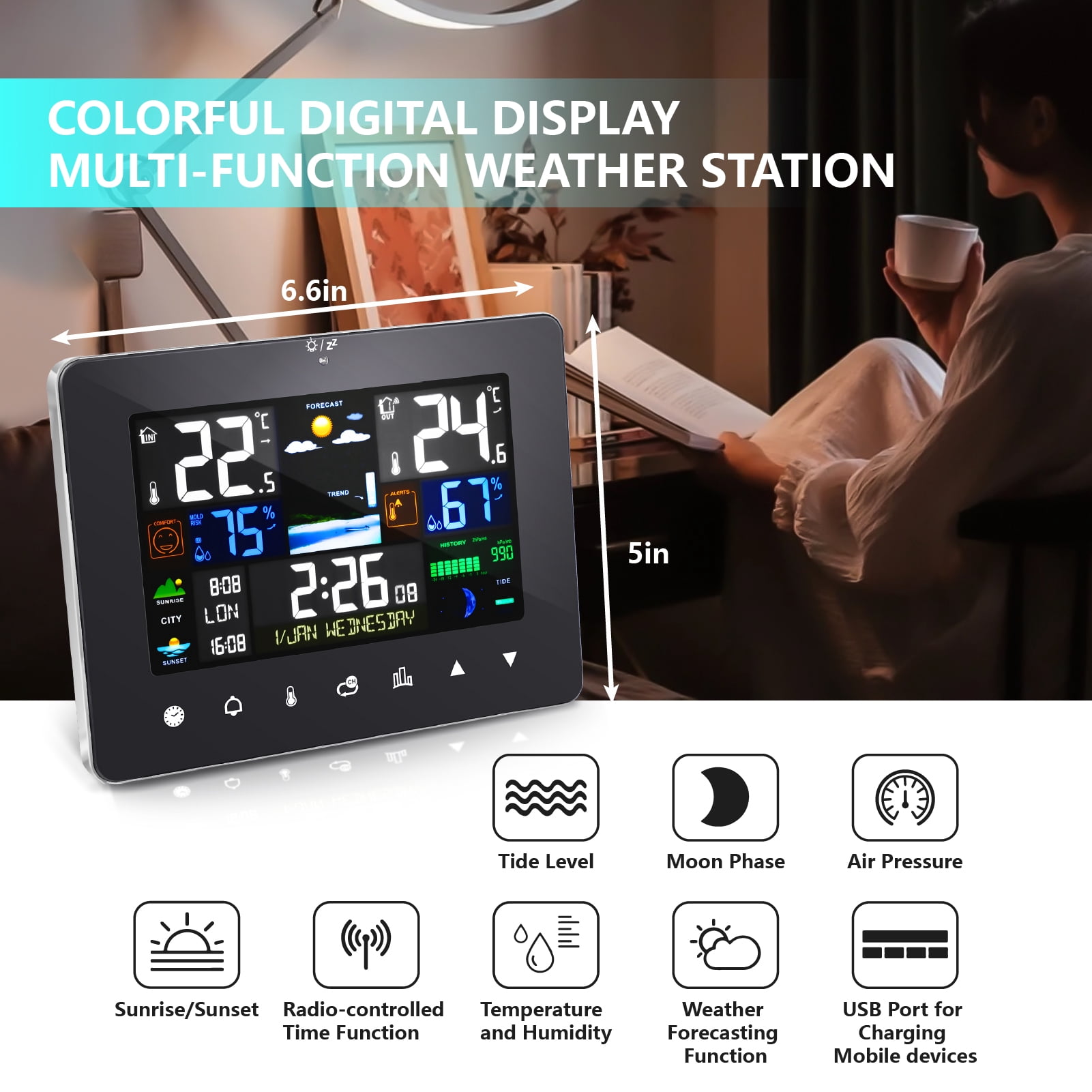 Ant Class Wireless Weather Station, Weather Thermometer Forecast Station with Calendar and Adjustable Backlight for Home with Outdoor Sensor