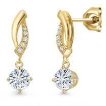 Gem Stone King 10K Yellow Gold White Moissanite and  Lab Grown Diamond Stud Dangle Earrings for Women | 0.71 Cttw | Round 4.5MM