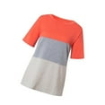 thumbnail image 3 of Femmes T-shirt Couleur Bloc Manches Courtes Fille Short Top Col Rond, Rouge Coloré, M, 3 of 7