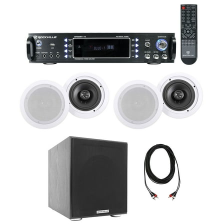 (4) 6.5" Ceiling Speaker System Bluetooth Receiver Subwoofer 4 Restaurant/Office