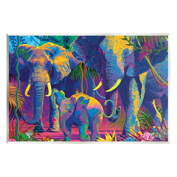 Stupell Industries Elephants in Vivid Hues Animals & Insects Painting Unframed Art Print Wall Art, 15 x 10