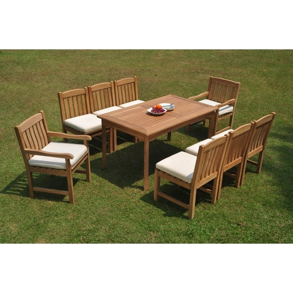 Grade-A Teak Dining Set: 8 Seater 9 Pc: 71" Rectangle Table And 8 Devon Chairs (2 Arm & 6 Armless Chairs) Outdoor Patio WholesaleTeak #WMDV60