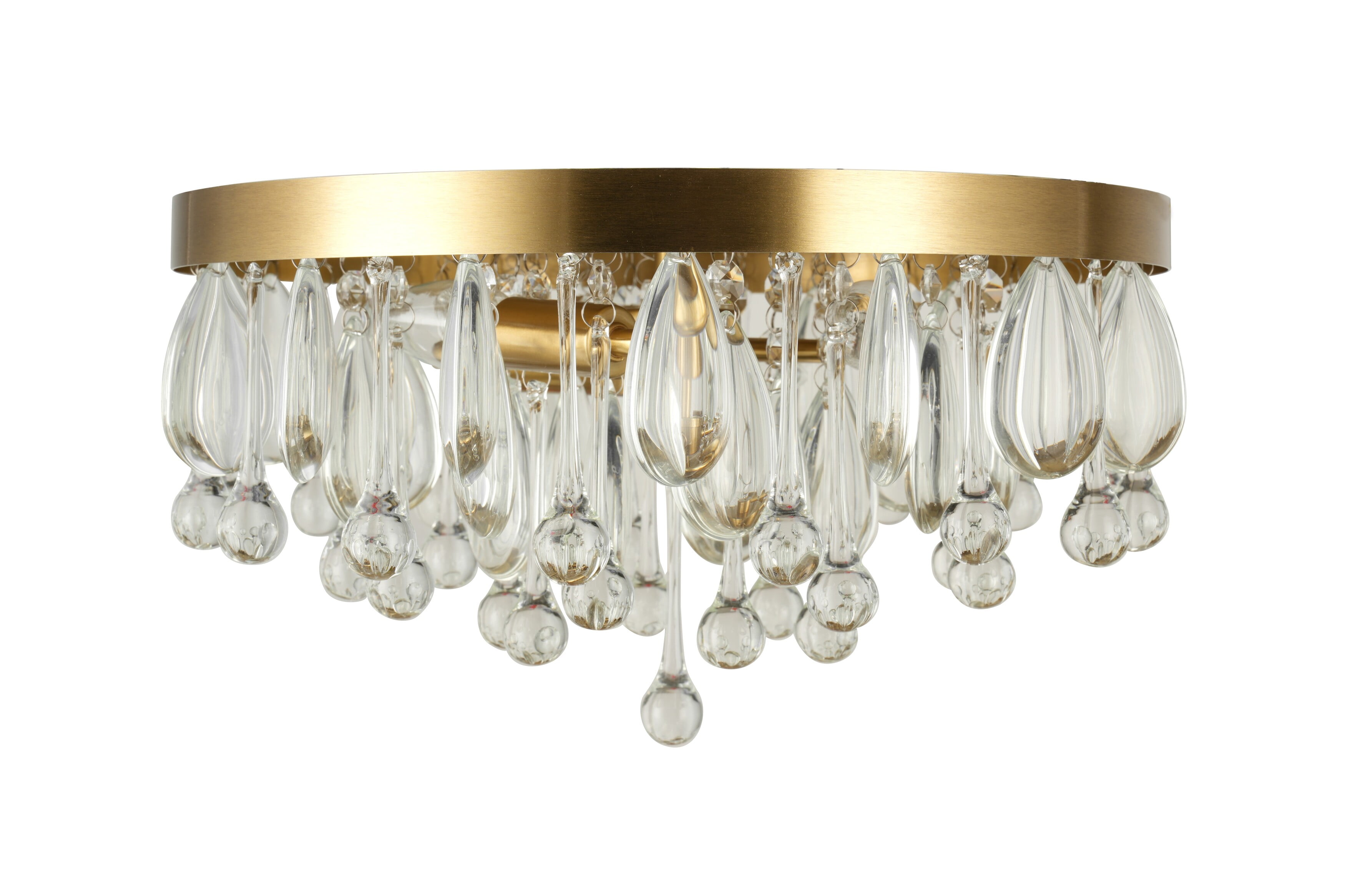 Kenroy Home Cascade 13'' Flush Mount Ceiling Light Fixture with Tiered Rows of Cascading Glass Crystal Beads for Entryway, Living Room, Dining Room, or Bedroom, Brushed Gold
