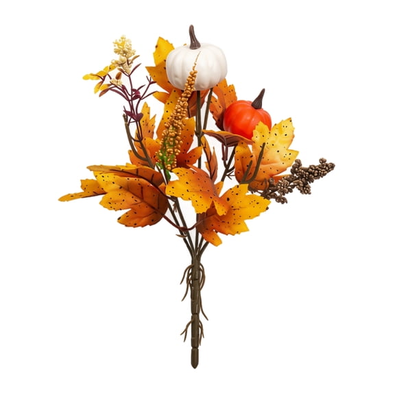 Artificial Autumn Maple Leaf Pick, Mini Pumpkin Grain Floral Arrangement for Thanksgiving Fall Harvest Home Table Fireplace Mantel Indoor Outdoor Party Decor