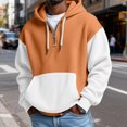 thumbnail image 3 of Men's Versatile Daily Quarter-Zip Hooded Waffle Knit Sweatshirt, Thickened Fleece Texture Pullover, Fall Spring Casual Wear,Orange,4XL, 3 of 5