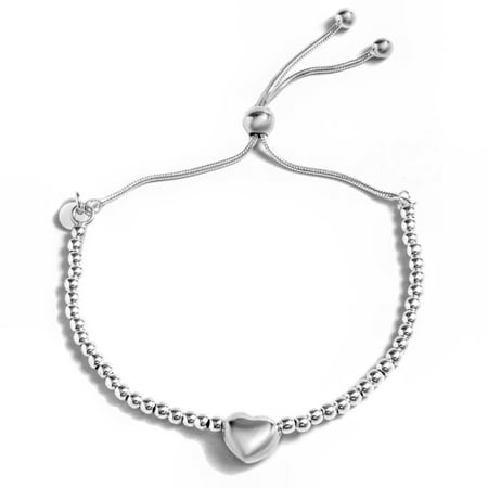 PORI Jewelers Sterling Silver Puff Heart Charm Adjustable Bracelet