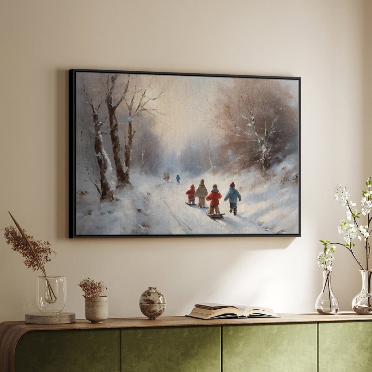 Vintage Landscape-CCXIII By Wexford Home Framed in Black Wood Gallery Wrapped Canvas 25 in. x 37 in.
