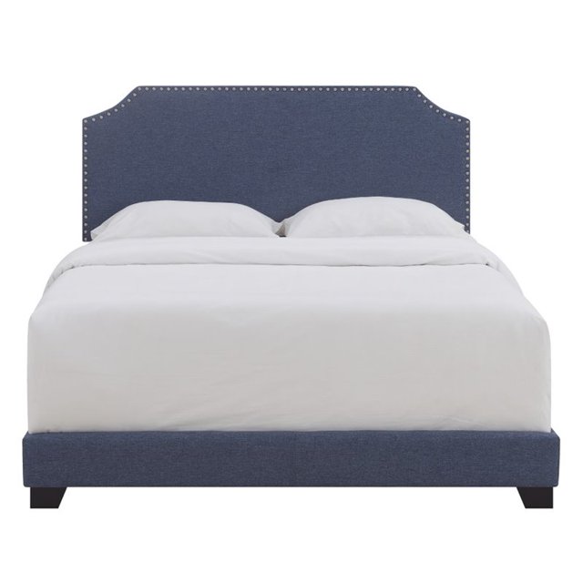 Home Fare Coin Rembourré Lit Grand en Denim Chiné Bleu