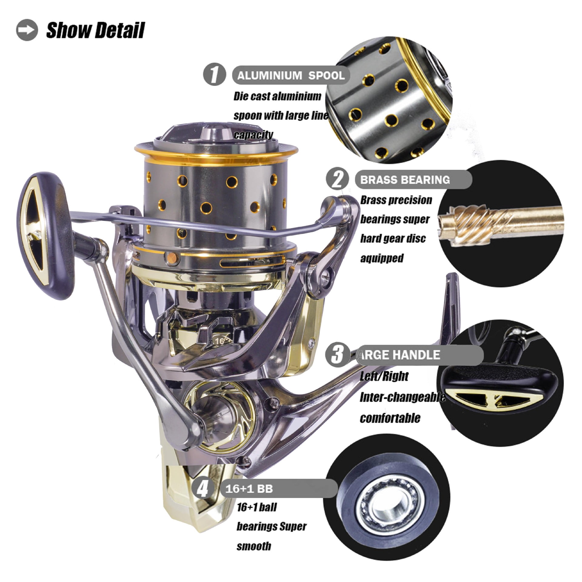 Full Metal Fishing Reel Freshwater Spinning Coil Saltwater Carp 16+1BB Max Drag 25kg Peche De La Carpe Moulinet Peche
