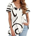 thumbnail image 2 of TQWQT Womens Peplum Tops Short Sleeve Babydoll Vneck Tunic Top Dressy Trendy Shirt Color Block Tee Blouses Plus Size Maternity Clothes White 2XL, 2 of 5