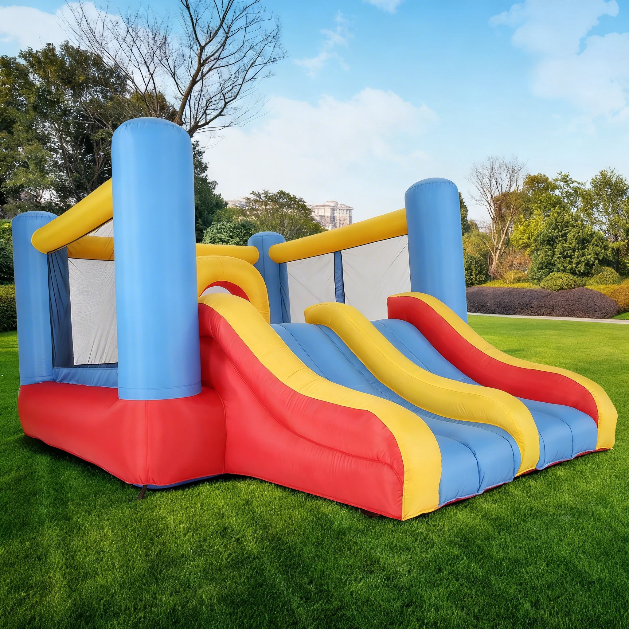 Sailvan Inflatable Bounce House, Indoor/Outdoor Bouncy House with Inflatable Obstacle Dual Tunnels, Large Slide Climbing Bounce Area Castle for Party