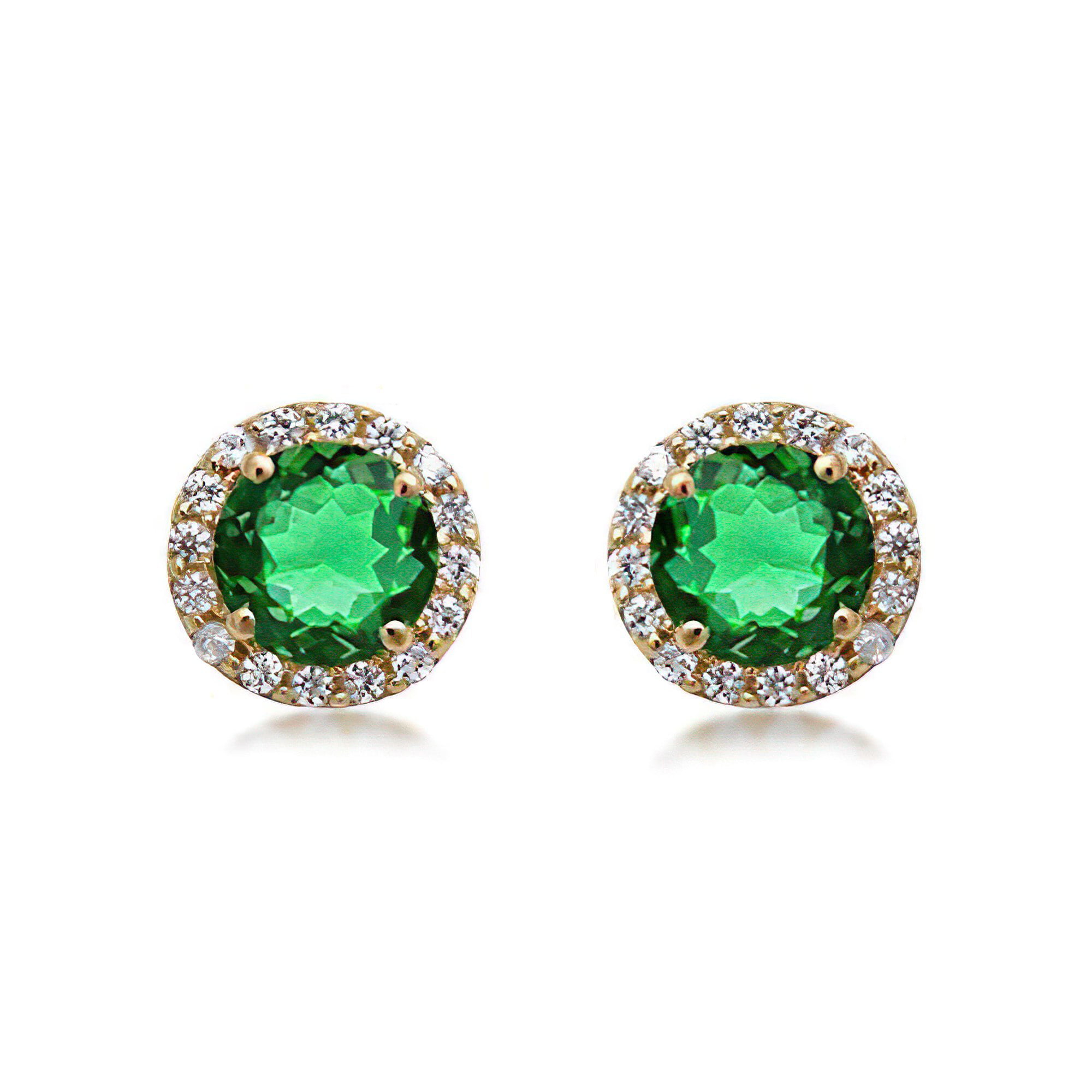 Small Emerald Earrings Solid 9 Carat Yellow Gold Studs 3mm Smooth Rub Over Set 
