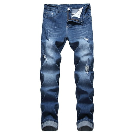 

Moxiu Men s Ripped Denim Pant Casual Slim Fit Stretch Washed Distressed Jeans Fashion Straight Leg Skinny Denim Trouser