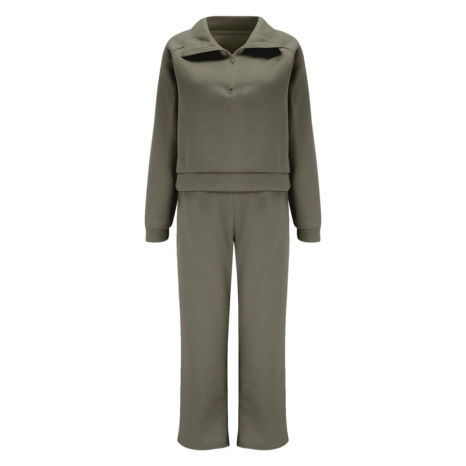 CILENON Conjunto De 2 Piezas Para Mujer Women Two Piece Outfits Sweatsuit Set Quarter Zip Sweatshirt Wide Leg Sweatpant Fall Set Tracksuit Womens Clothing Set Womens Jogger Set (Army Green,M)