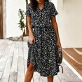 thumbnail image 2 of Alkepwun Dresses for Women V Neck Polka Dot Print Drawstring Elastic Waist Short Sleeve Midi Dress Loose Casual A-Line Summer Everyday Flowy Dresses, 2 of 5