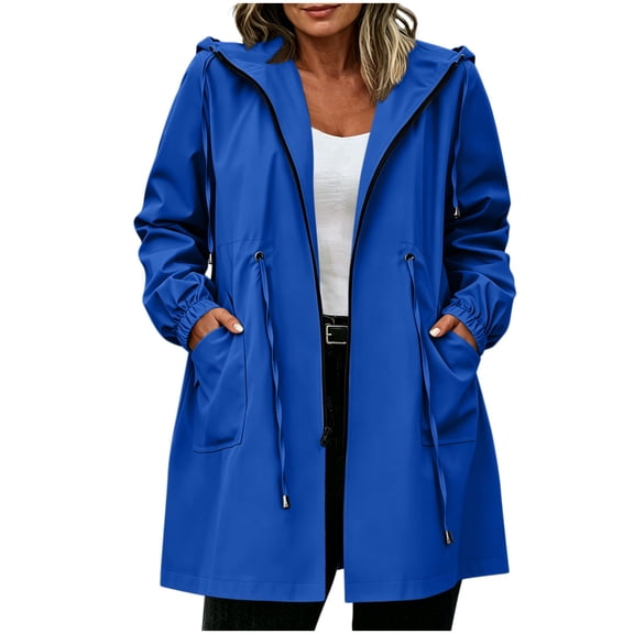 jobturf Plus Size Rain Jacket Women Waterproof Drawstring Windbreaker Jackets Lightweight Long Sleeve Raincoat with Hood and Pockets L-5XL