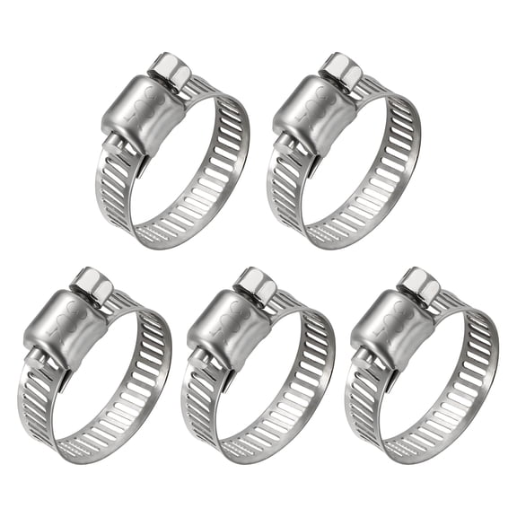 Uxcell 5Pcs Stainless Steel Hose Clamps, Adjustable 1/2" to 3/4" (13-19mm) Heavy Duty Worm Gear Hose Clamp Assortment Kit, Metal Fuel Line Clamping for Radiator, Dryer Vent