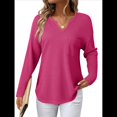 thumbnail image 2 of Blusas para Mujer, de Punto Gofre, de Larga, con Cuello en V y Muescas, Informales, Modernas, de Color Liso, Holgadas. Rosa Roja M, 2 of 7