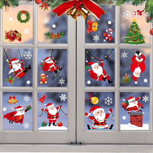 Decoración navideña Árbol de Navidad Ancianos Muñeco de nieve Copo de nieve Pegatina estática Combinación Decoraciones navideñas familiares Wmkox8yii fhajkh3452