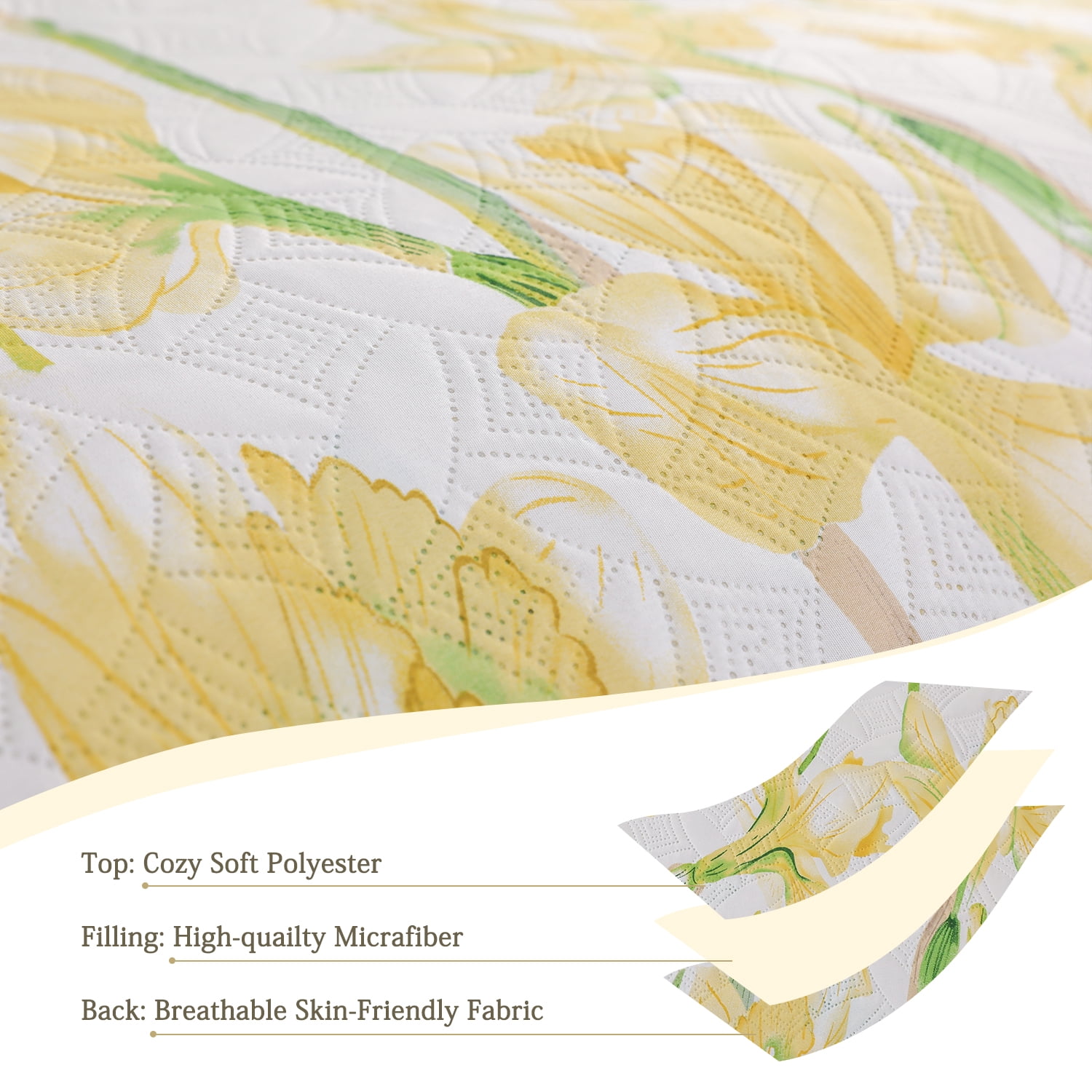 Green Essen 3 Pcs Yellow Floral Lilac Quilts King Green Leaves Microfiber Bedspread