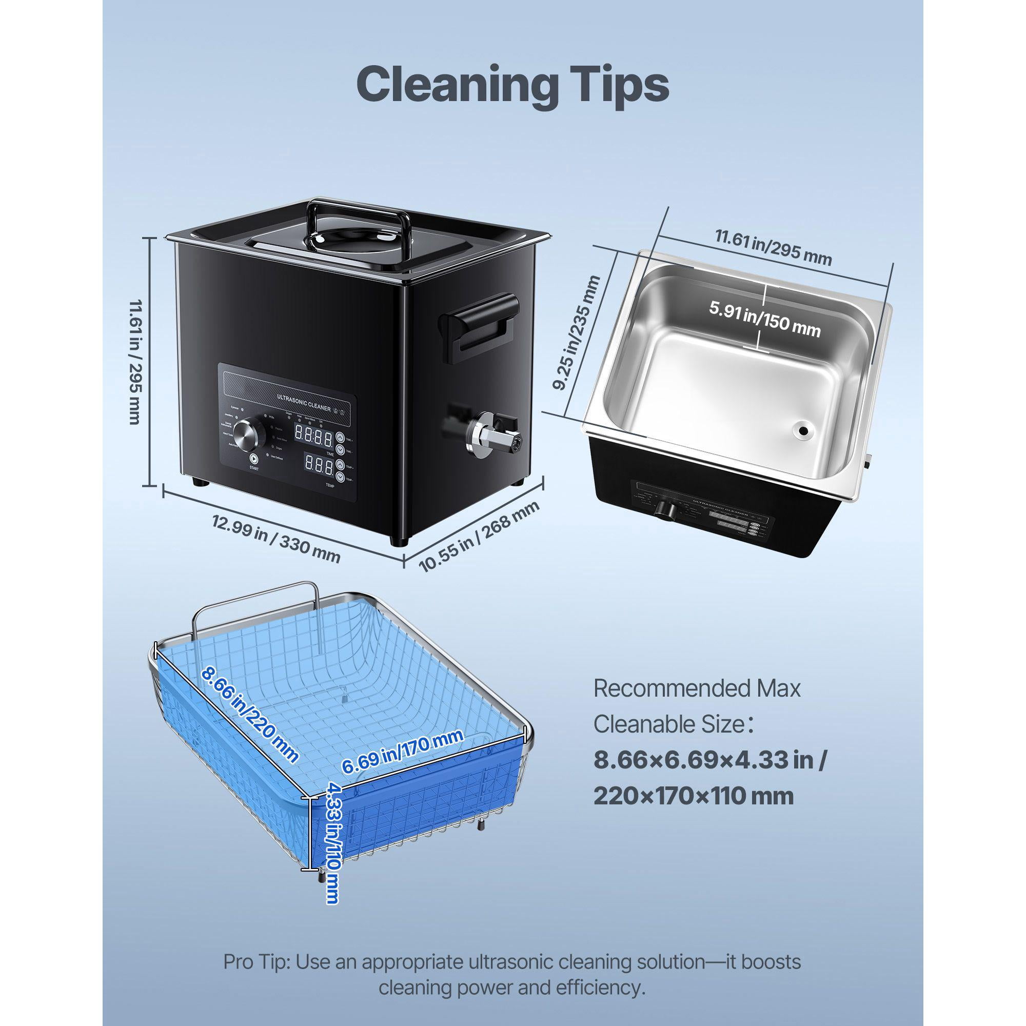 10L Ultrasonic Cleaner Professional Machine with Knob Control Stainless Steel Basket and Cleaning Ball for Watches Razors Jewelry Coins