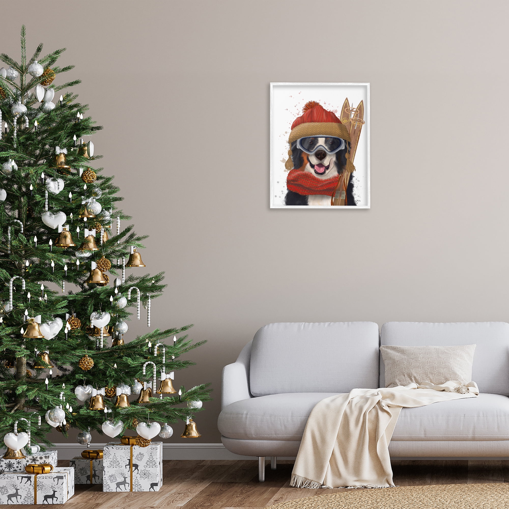 Stupell Industries Happy Skiing Dog Animals & Insects Painting White Framed Art Prints Wall Art, 24 x 30