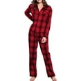 thumbnail image 2 of Women's 100% Cotton 2 Piece Sleepwear Button Up Classic Plaid Pajama Set (Red, 3XL), 2 of 2