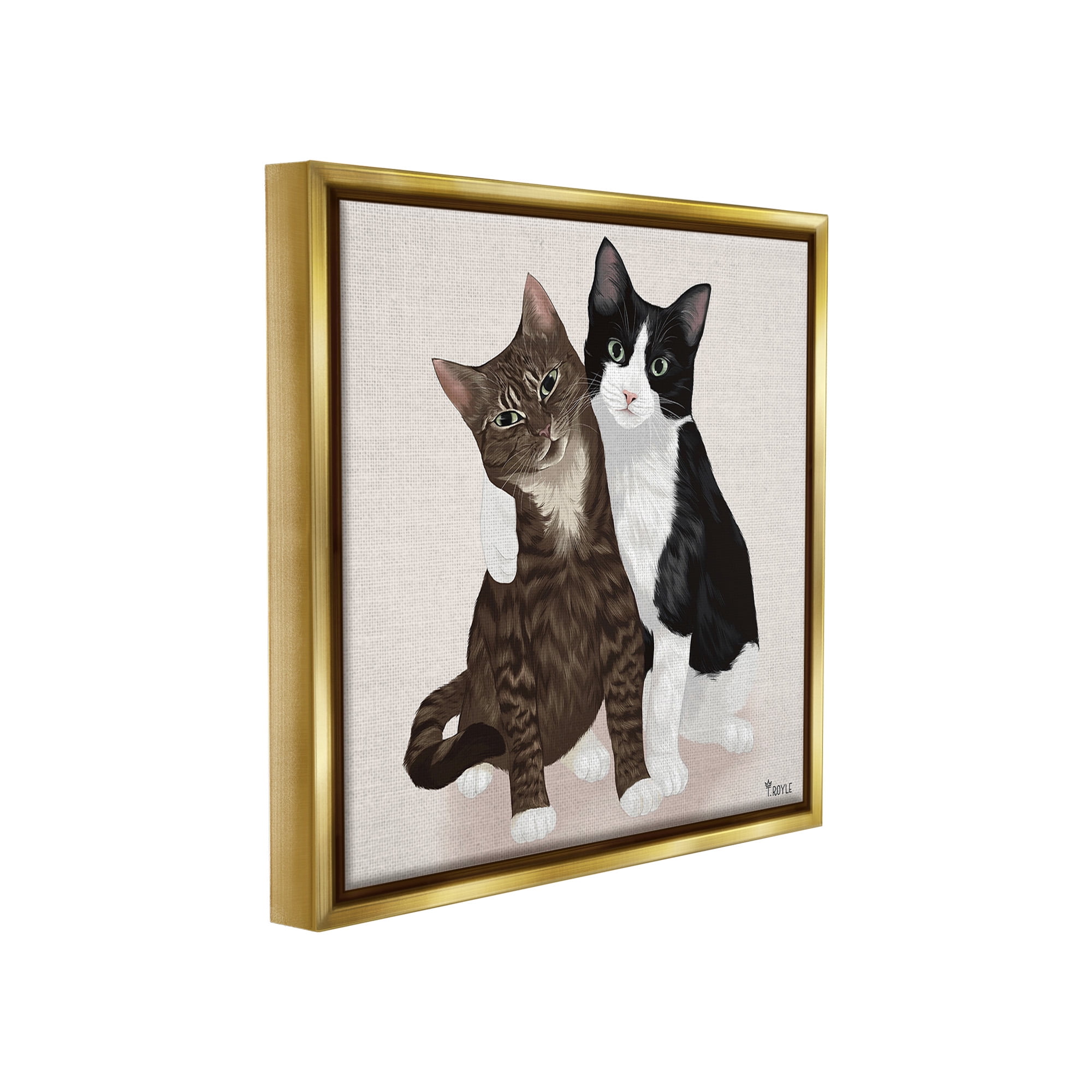 Stupell Industries Hugging Cat Friends Animals & Insects Painting Gold Floater Framed Canvas Art Print Wall Art, 25 x 25