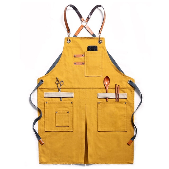 Delantales para hombres, mujeres con bolsillos de algodón enriquecidos duraderos para cocina, taller, barbacoa, delantal de chef