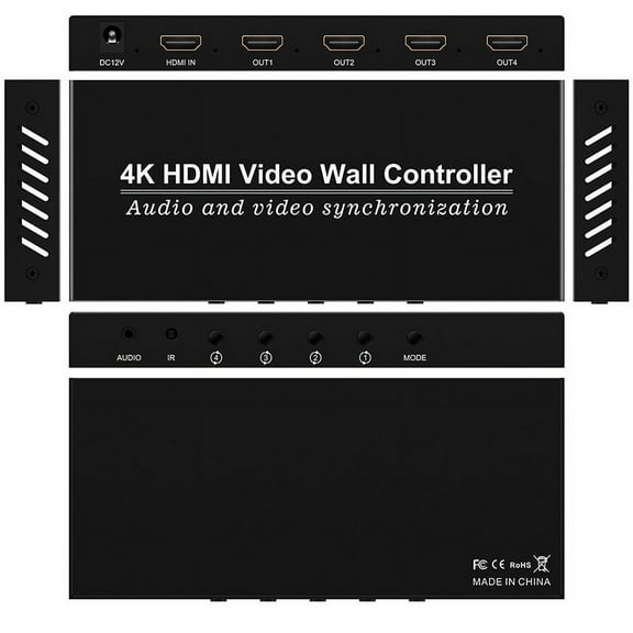 KIPLINK 4K Video Wall Controller - 1x4 HDMI Splitter, 180° Rotation