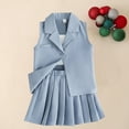 thumbnail image 2 of IROINNID Girls Summer Clothes T-shirt + Skirt + V-est Jacket Three-piece Pleated Skirt Suit British Style 7T, 2 of 5