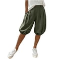 thumbnail image 2 of HBYJLZYG Women's Capri Pants with Pleated Lantern Style and Button Zip Fly, Relaxed Loose Fit with Elastic Waist and Side Pockets, Summer Casual Knee-Length Workwear, 2 of 9