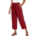thumbnail image 5 of cocolona Womens Summer Casual Capri Linen Pants Elastic Waist Drawstring Wide Leg Cropped Beach Lounge Pants with Pockets, 5 of 5