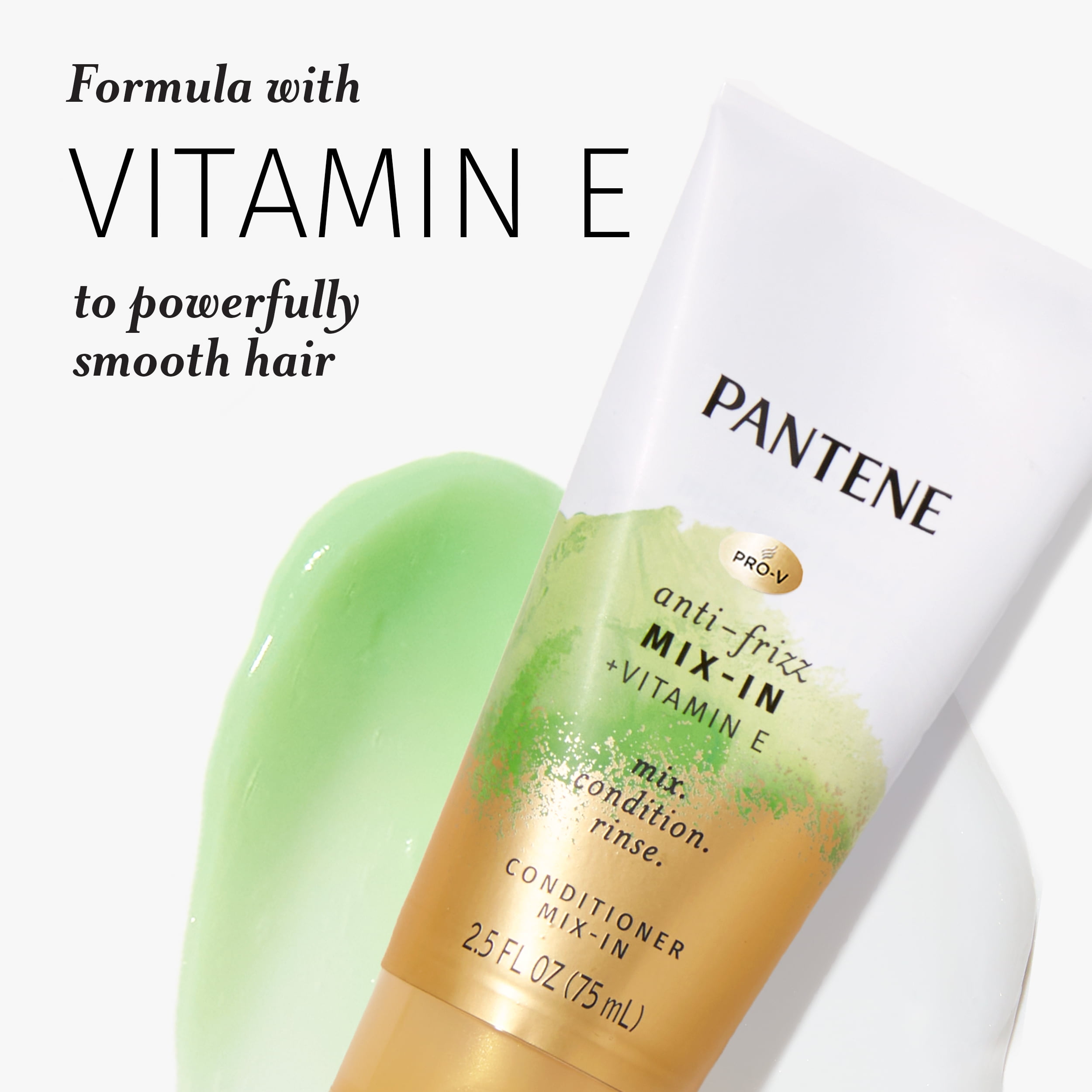 Pantene Anti-Frizz Booster Shot, Conditioner Mix-in, Smoothing Frizzy Hair, Vitamin E, 2.5 fl oz