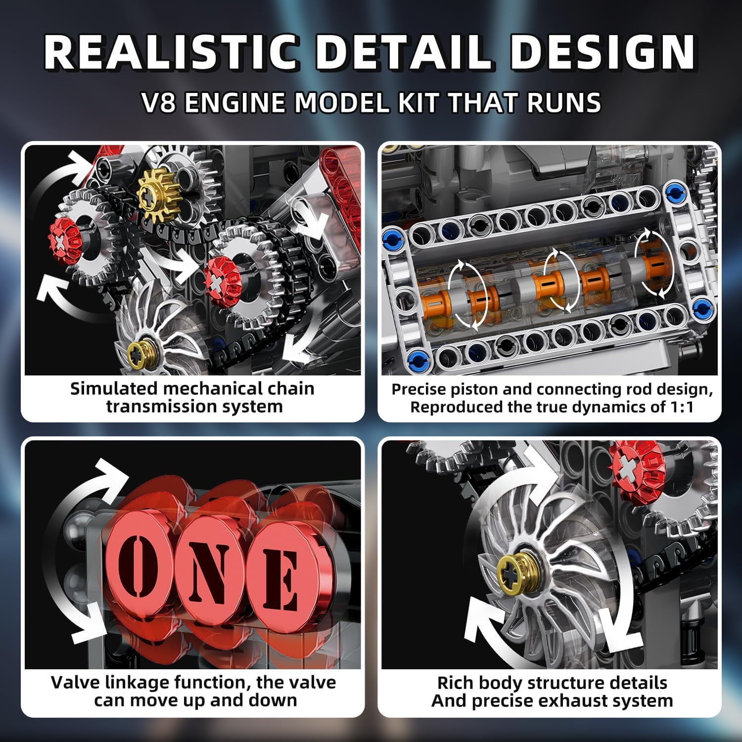 478PCS V8 Engine Building Set,V8 Engine Model kit that Run,Build Your Own STEM Mini V8 Model Engine Kit with Battery Box and L Motor,8-Cylinder Car Engine Building Engineering Toys for Kids Adults