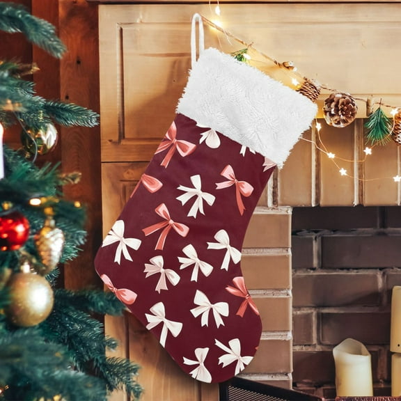 Ryvnso Christmas Stockings Bows Pattern 17.7" Large Stocking Decoration 1 Pack