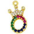 thumbnail image 3 of Giorgio Bergamo Stainless Steel Yellow Gold Plated 4mm Figaro Link Anklet, Rainbow Crown Initial A - Z Cubic Zirconia Letter Alphabet Ankle Bracelet Gold, O, 3 of 5