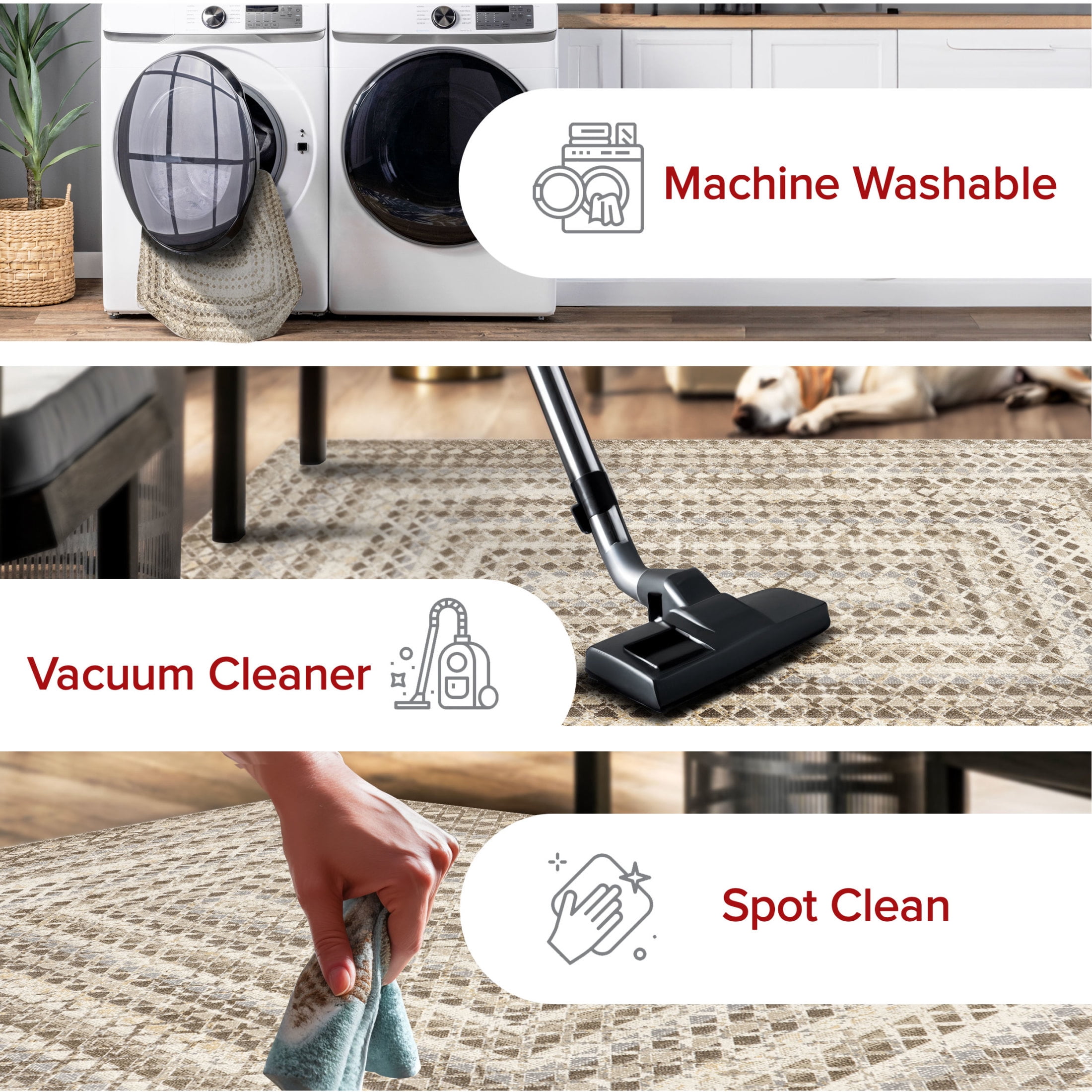 Nuloom Carley SpinClean Machine Washable Geometric Area Rug, 8' 10" x 12', Carley Beige