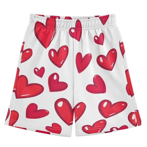 Red Heart Pattern Athletic Shorts Breathable with Comfort Fit Drawstring Casual Sweatshorts X-Small