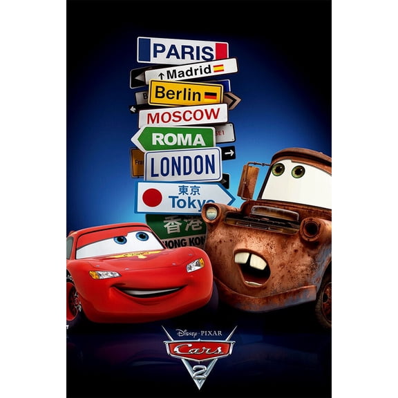 Cars 2 Car Action Movie Wall Poster - Style A - 12x18 Inch Laminated Poster - Stunning Detail and Bold Colors