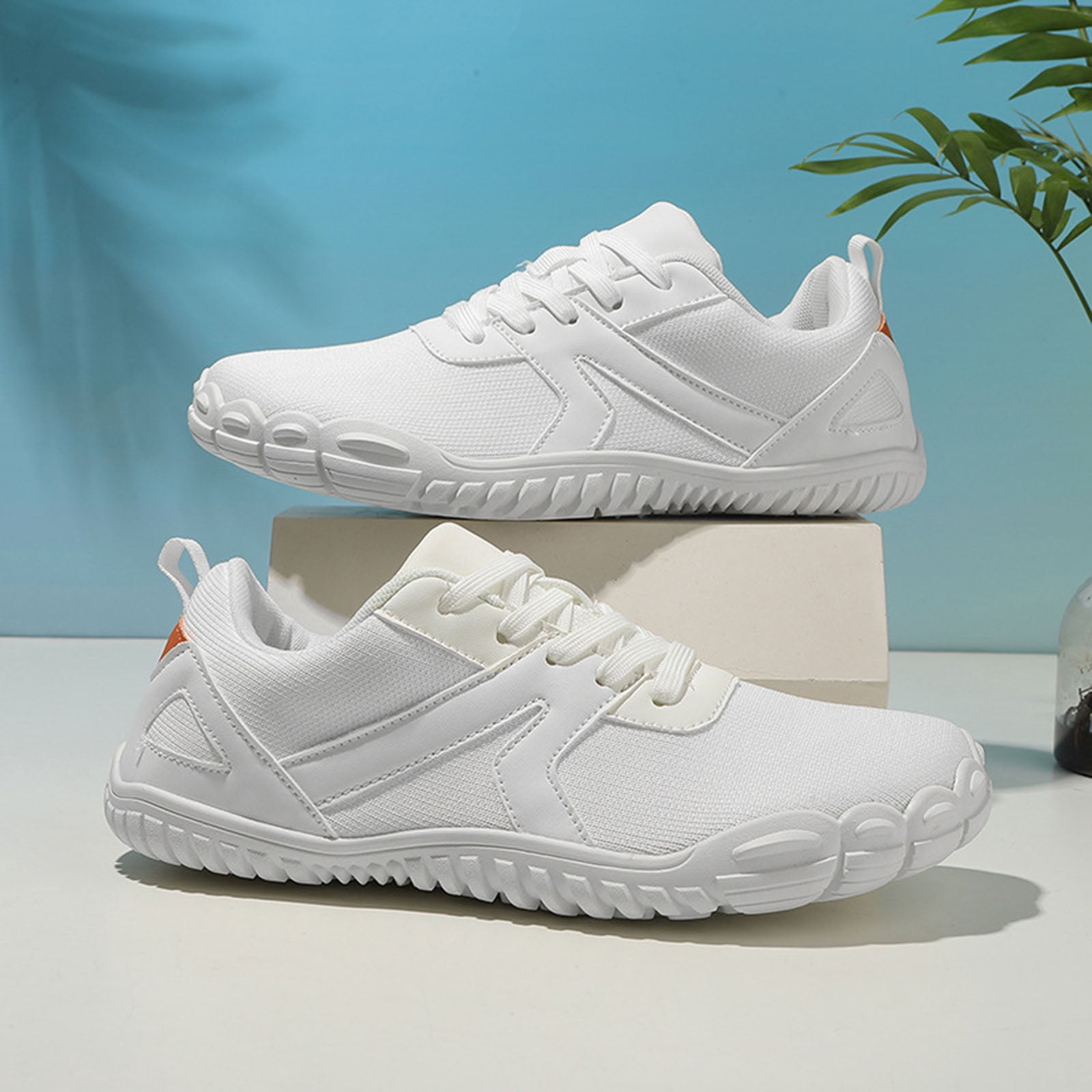 Barefoot Shoes Women Men Wide Toe Box Sneakers Mesh Lace up Running Hiking Shoes Lightweight Workout Gym Footwear White Size 5.5