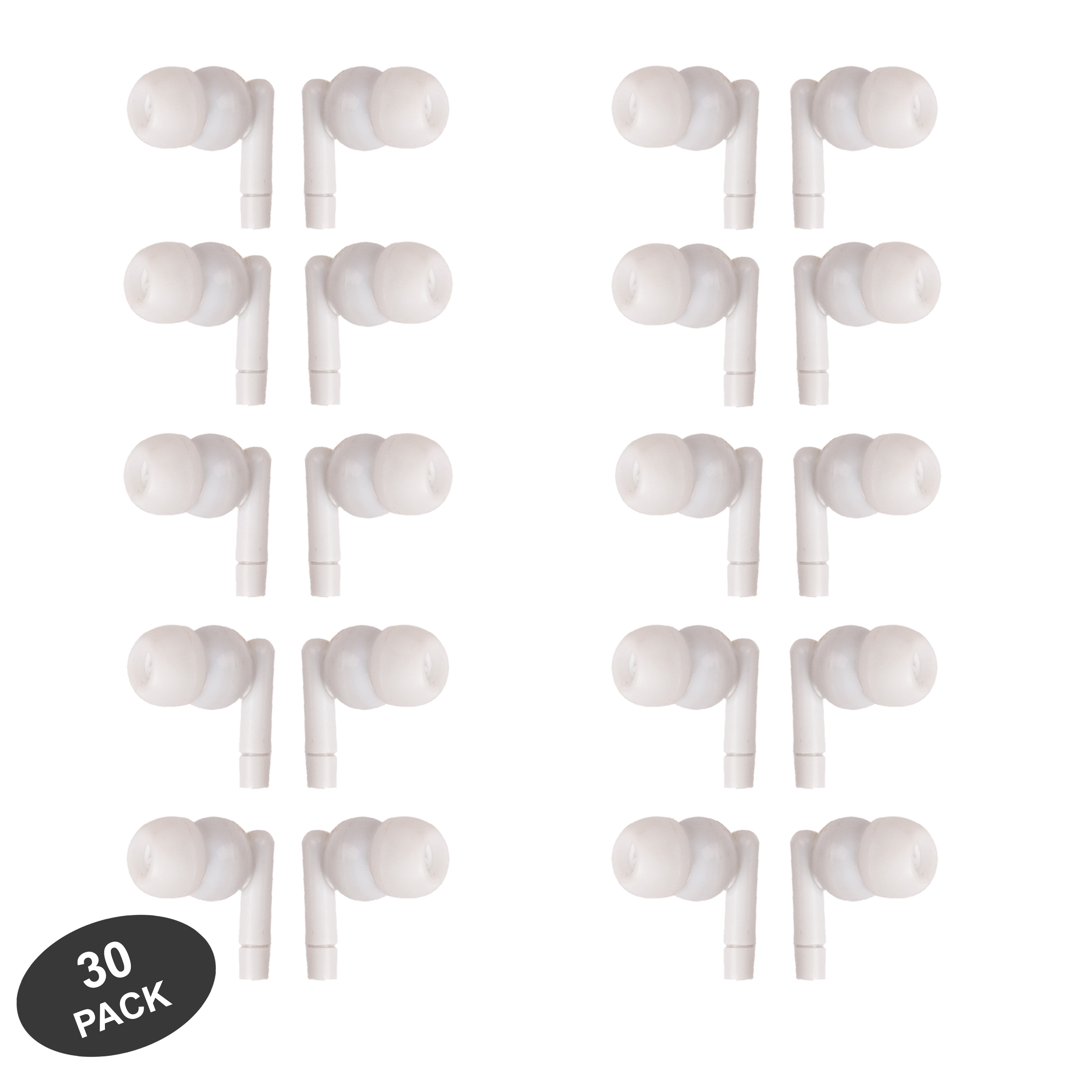 JustJamz Basic Pearl White Headphones Disposable Earbuds Bulk Earphones