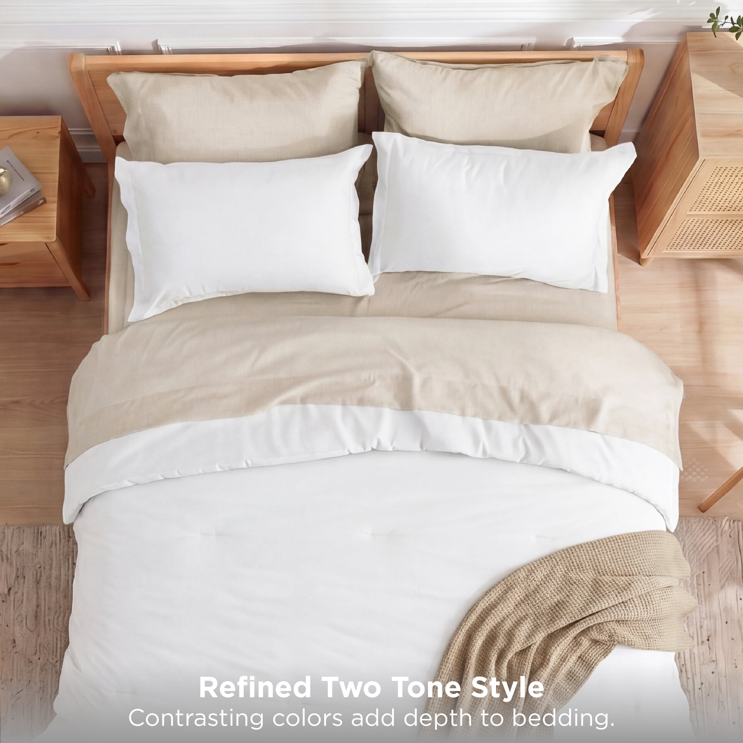 U by Bedsure King Comforter Set Coconut Milk, 7 Pieces Reversible Bed in a Bag, Boho Lightweight Bedding Set, Contrasting Design