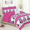 Girls Bedding Queen 4 Piece Comforter Bed Set, Owl Pink Teal Purple