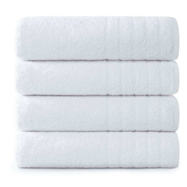 Casa Platino Juego de 4 Toallas de Baño - Toallas de Baño de Algodón Suave, de Secado Rápido y Tamaño Extra Grande, Perfectas para una Comodidad Tipo Spa - Blanco