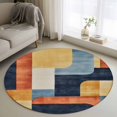 thumbnail image 3 of Abstract Stitching Round Area&nbsp;Rug 4ft Blue White Orange Stripe Art Non-Slip&nbsp;Washable Circle Rugs Soft Felt Indoor Floor Mat for Bedroom Kitchen Living Room Bathroom, 3 of 9