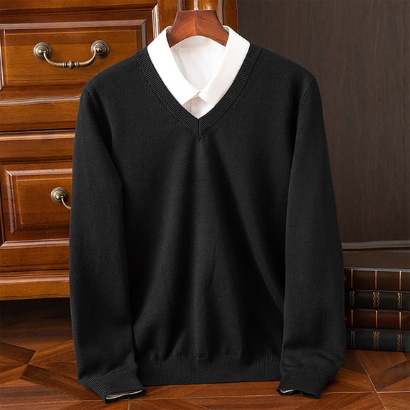 Lepsheexh Pullover Sweater for Men Men's Fashionable Solid Color Pullovers V-neck Knitted Sweaters Casual Long Sleeved Slim Sweaters Fall Winter Trendy Sweaters