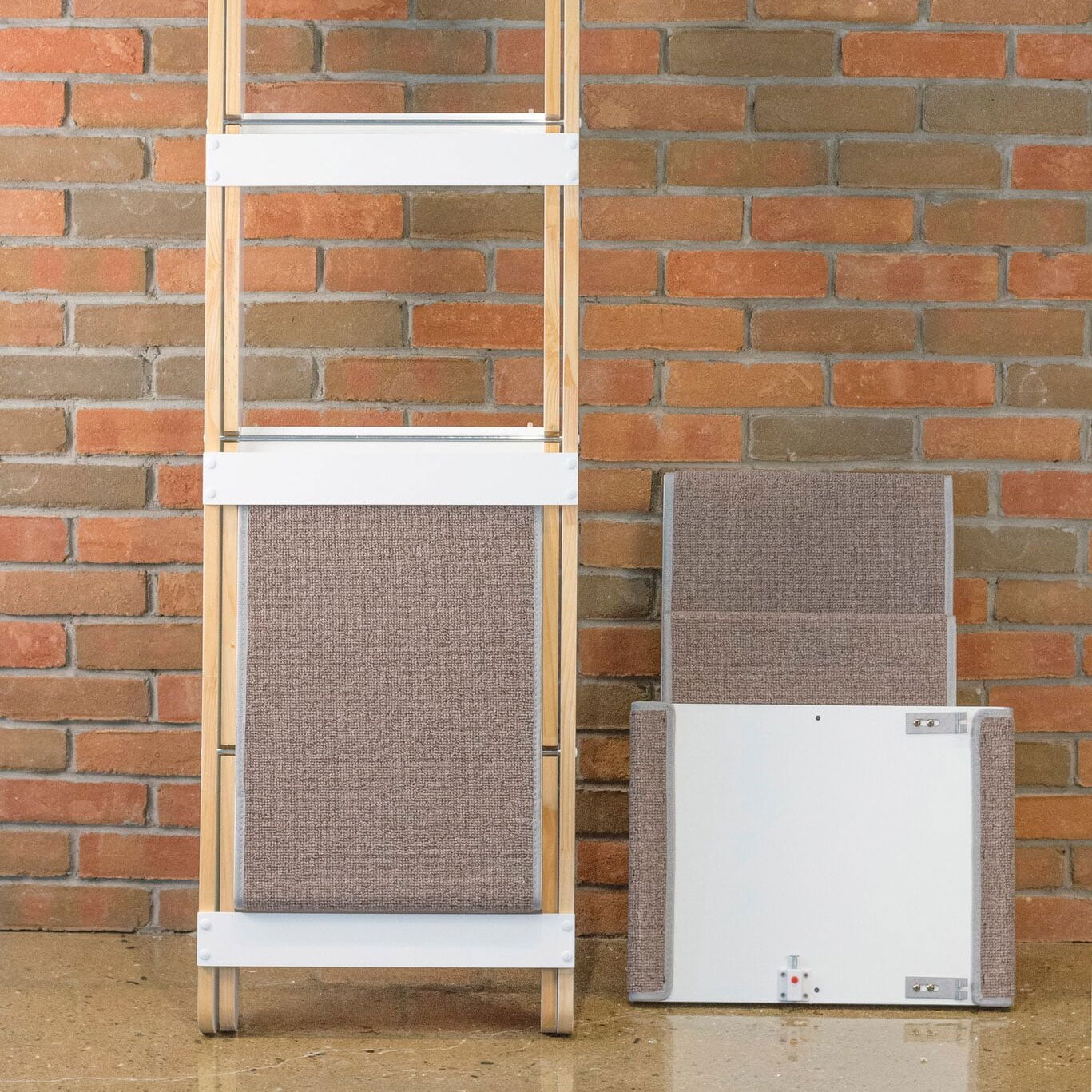 5' White, Beige, and Gray Indoor and Outdoor Pet Furniture Modern Folding Cat Tree