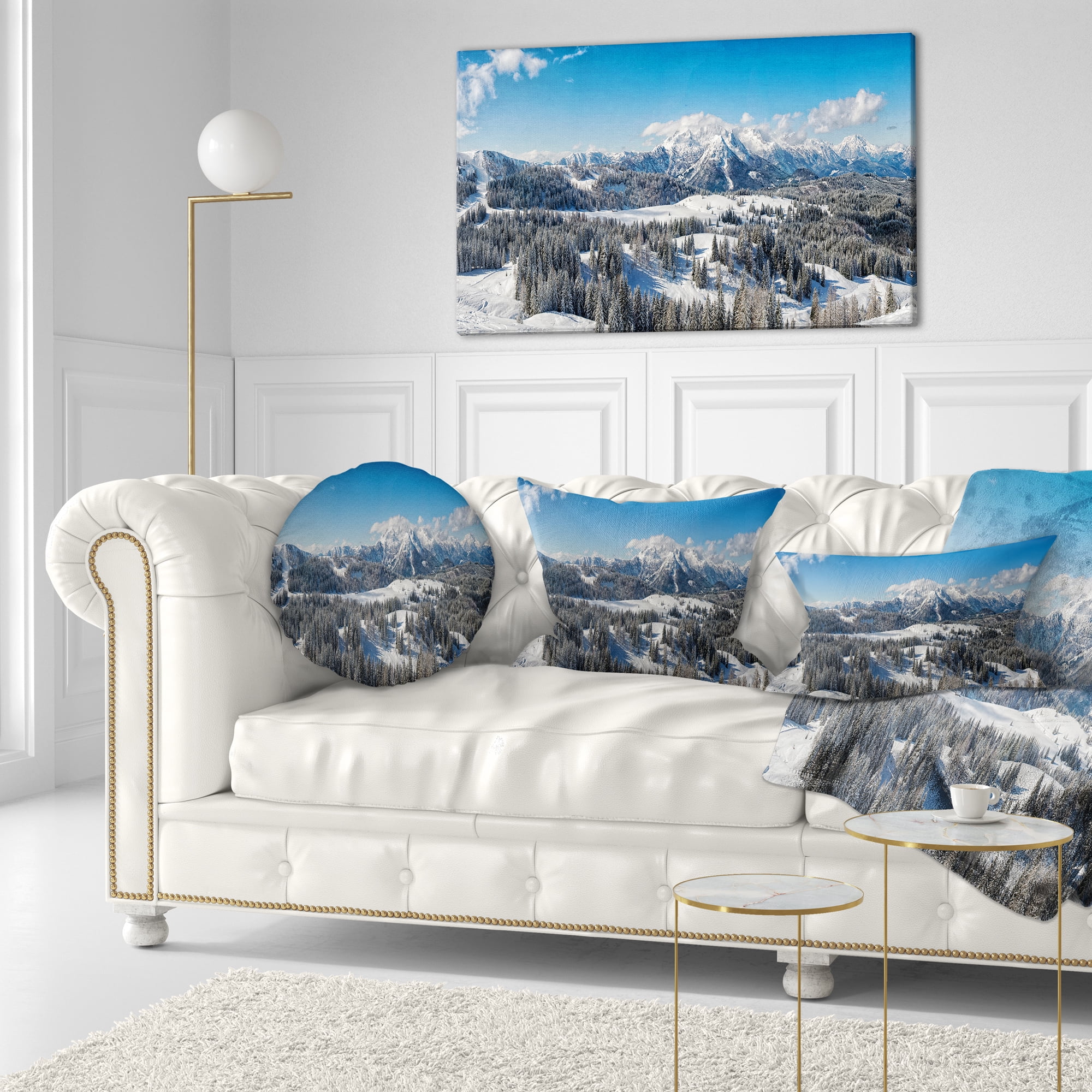 Designart Austrian Alps Winter Panorama - Landscape Printed Throw Pillow - 12x20